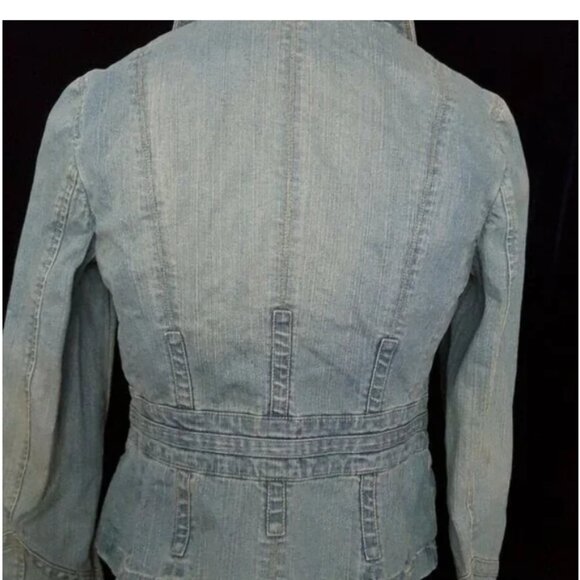 Ann Taylor Loft Blue Distressed Denim Jacket, Size 12 - Picture 2 of 5